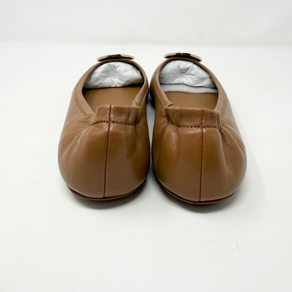 NWOB Tory Burch Tan Leather Minnie Travel Ballet Flats Size 8.5 T Logo Detail - Picture 5 of 10